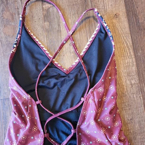 Cupshe Never Separate Burgundy Tribal Print Lace Up Back One-Piece Swimsuit - Picture 5 of 11